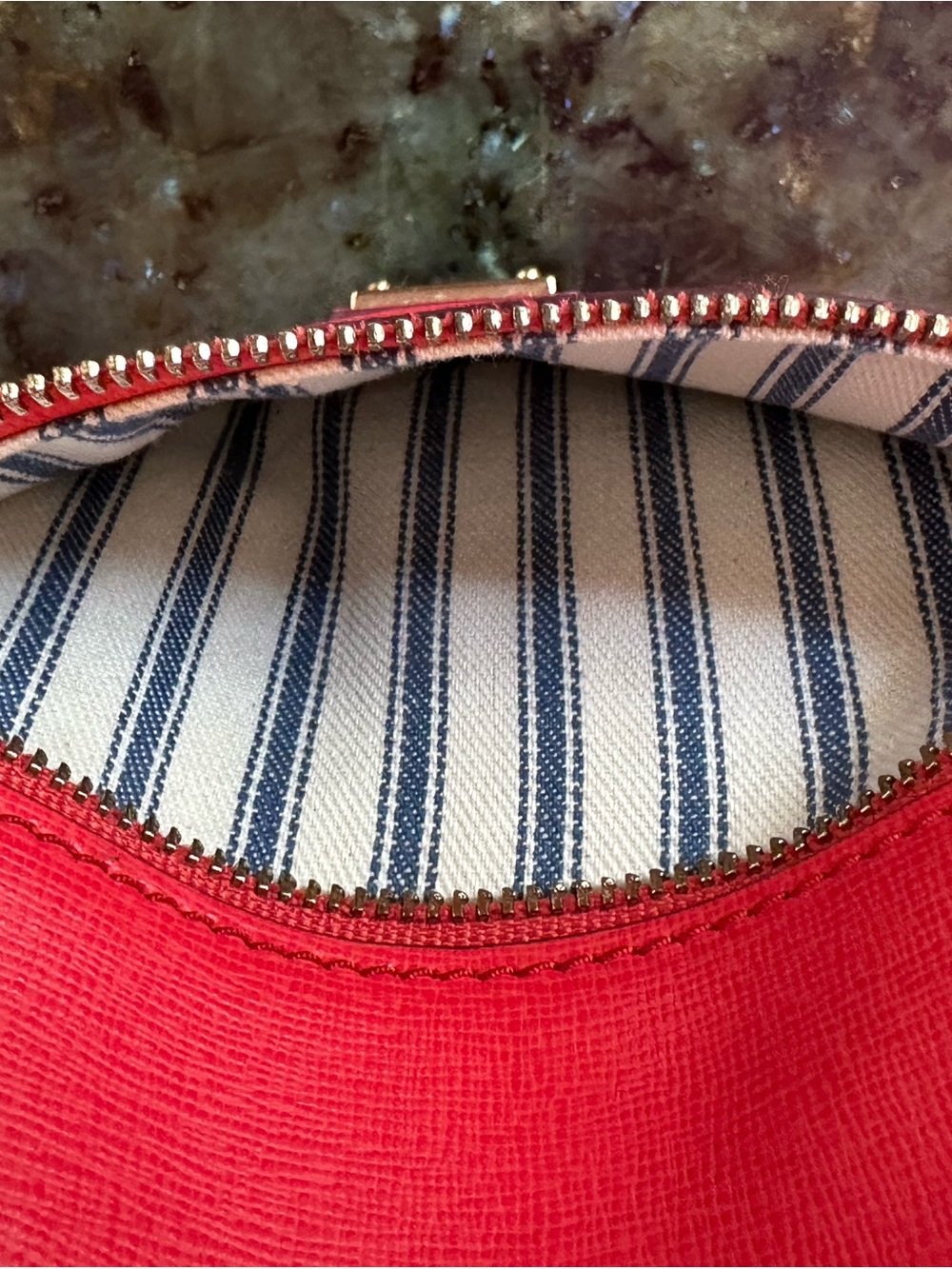 Dooney & Bourke Red/Coral Saffiano Leather Drawstring Bucket Shoulder Bag. - Picture 8 of 12